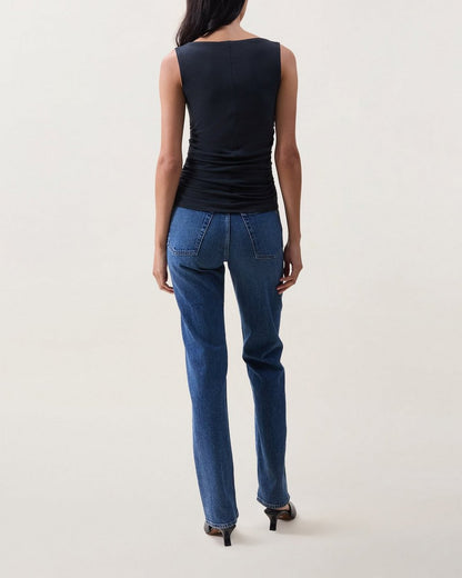 Lucy Ruched Tank Top - Black