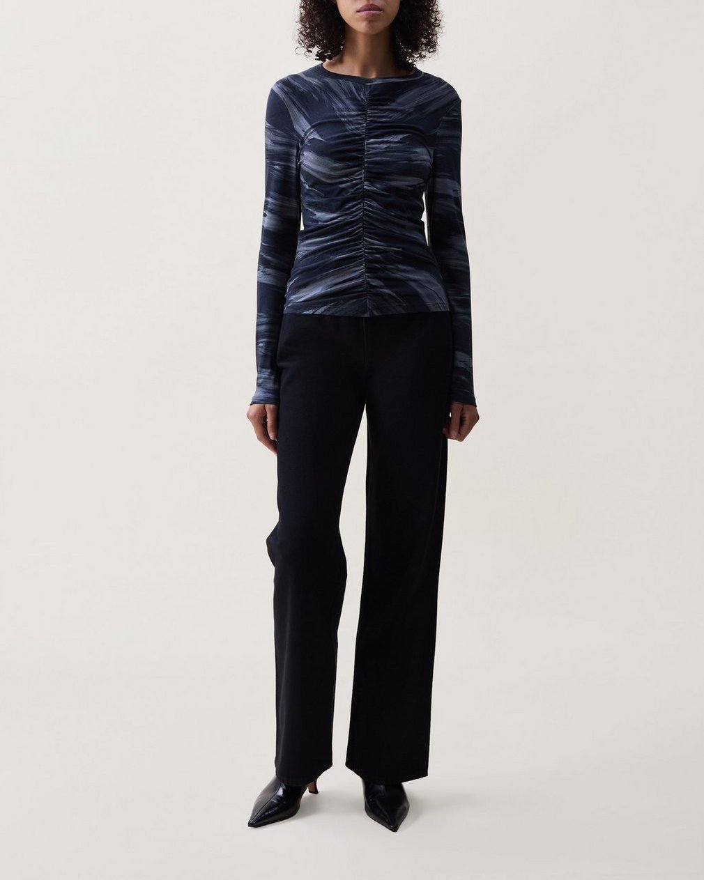 Lucy Shirred Top - Navy Multi