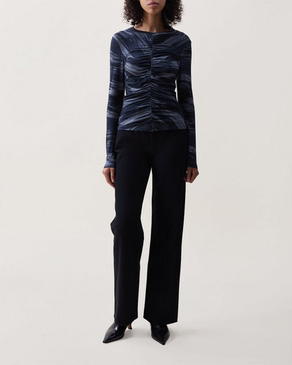 Lucy Shirred Top - Navy Multi