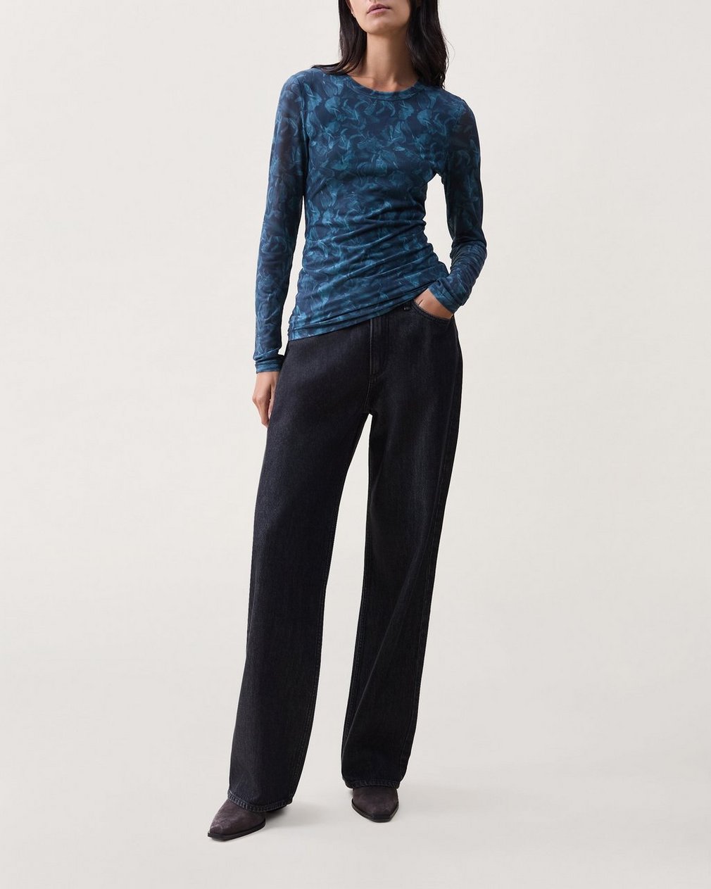Aliyah Mesh Crewneck Top - Teal Multi