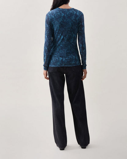 Aliyah Mesh Crewneck Top - Teal Multi