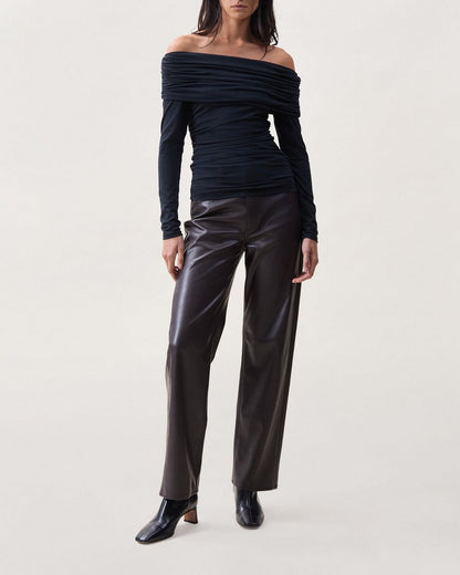 Lucy Off-Shoulder Ruched Top - Black
