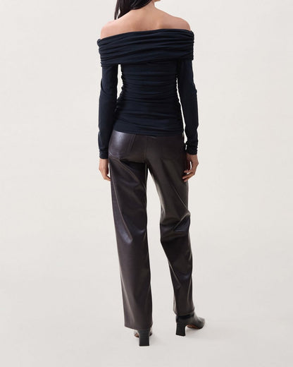 Lucy Off-Shoulder Ruched Top - Black