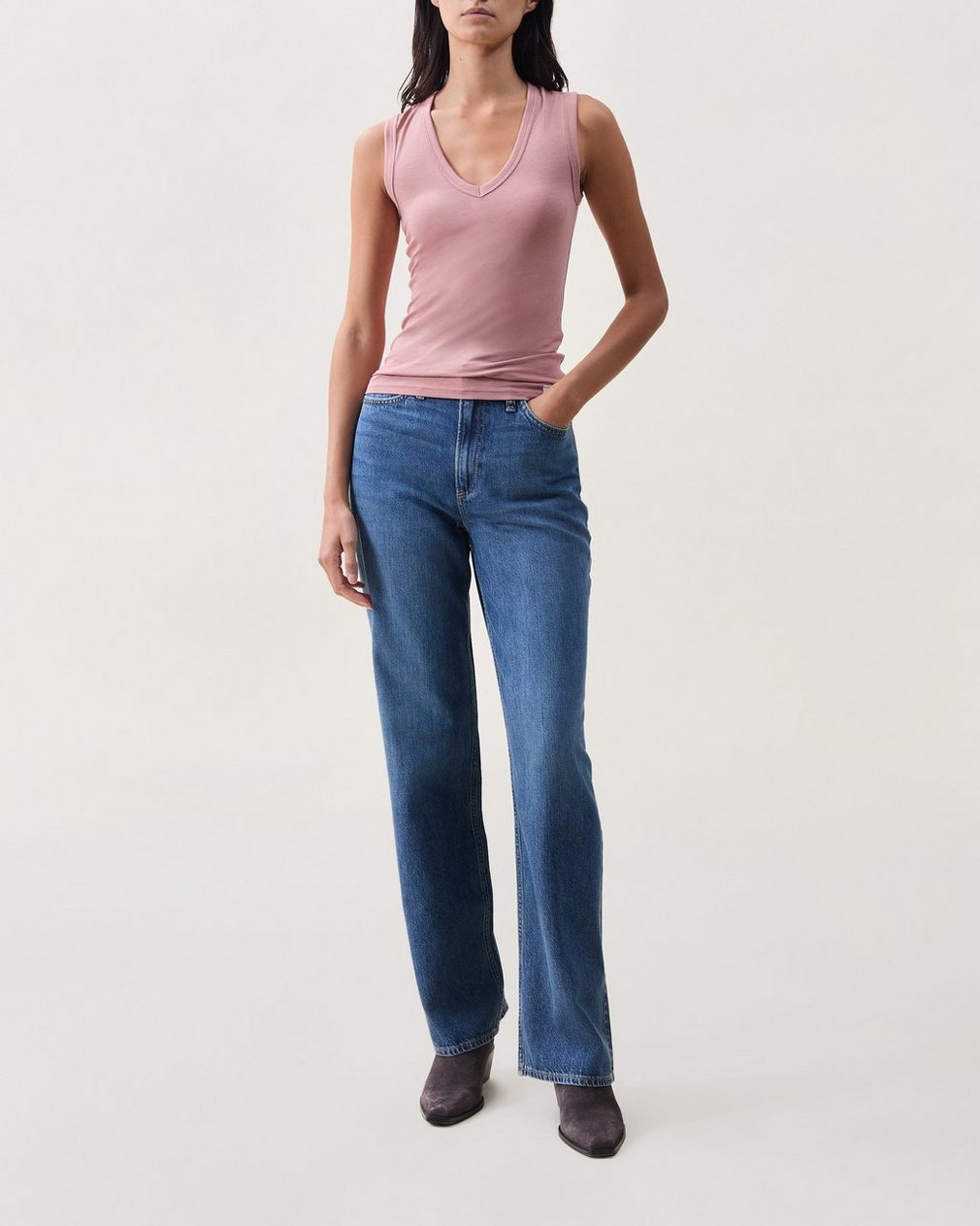Lucy V-Neck Tank - Washed Rose