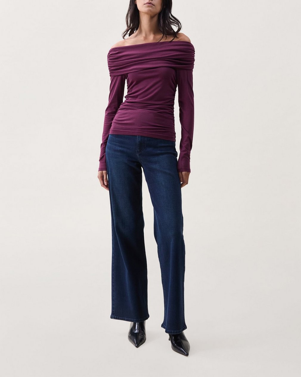 Lucy Off-Shoulder Ruched Top - Dark Berry
