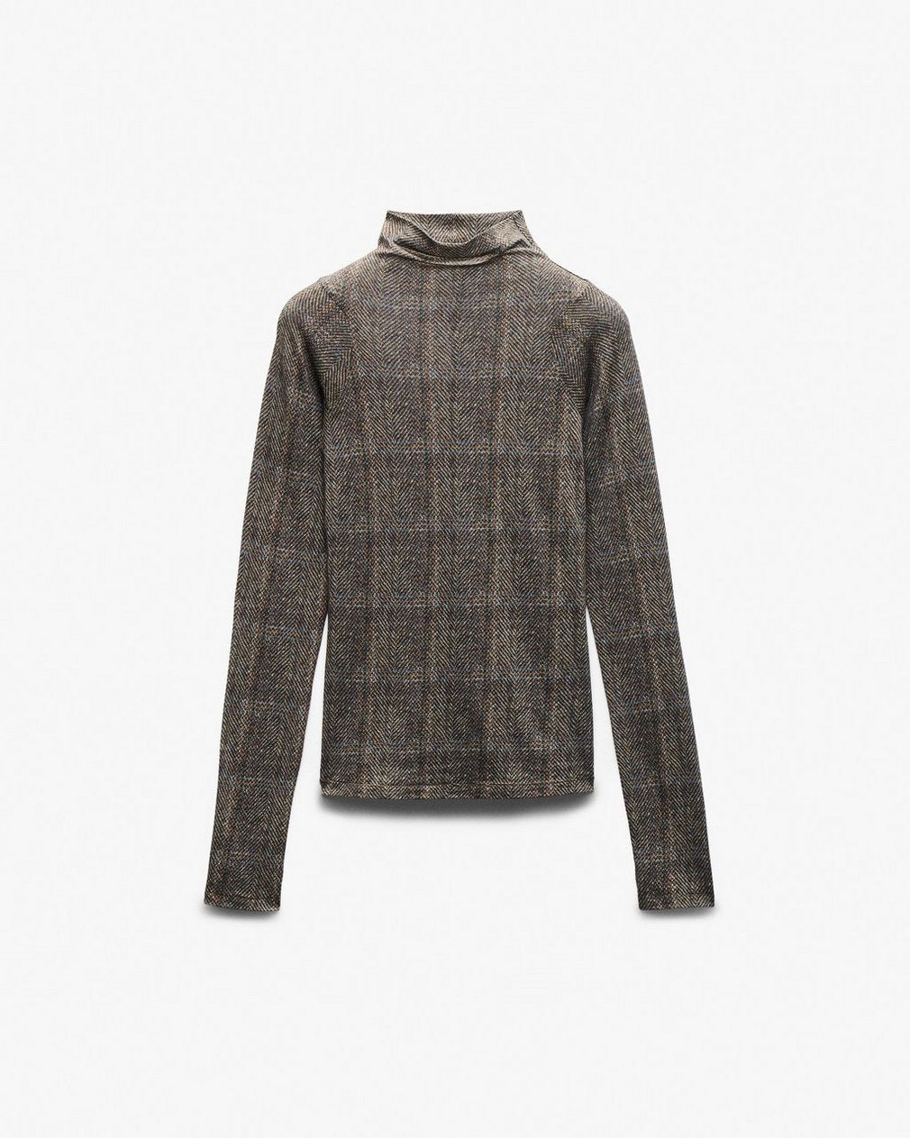 Shaw Plaid Turtleneck Tee - Brown Multi