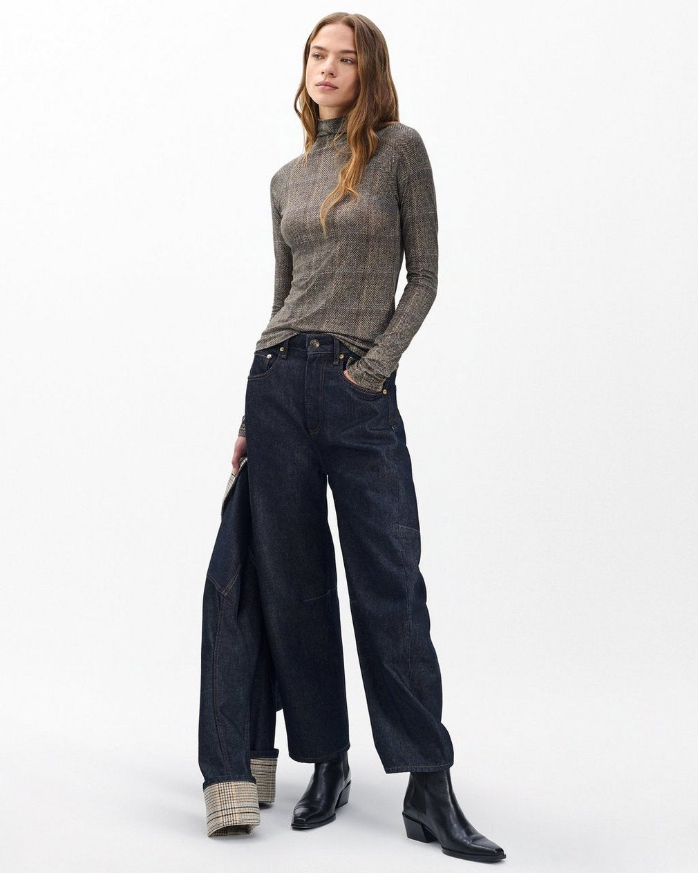 Shaw Plaid Turtleneck Tee - Brown Multi