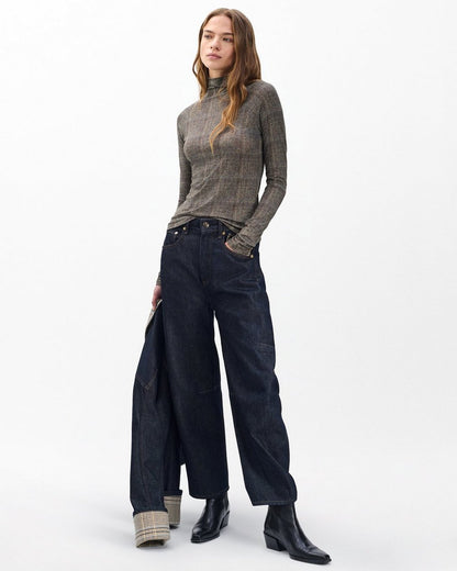 Shaw Plaid Turtleneck Tee - Brown Multi