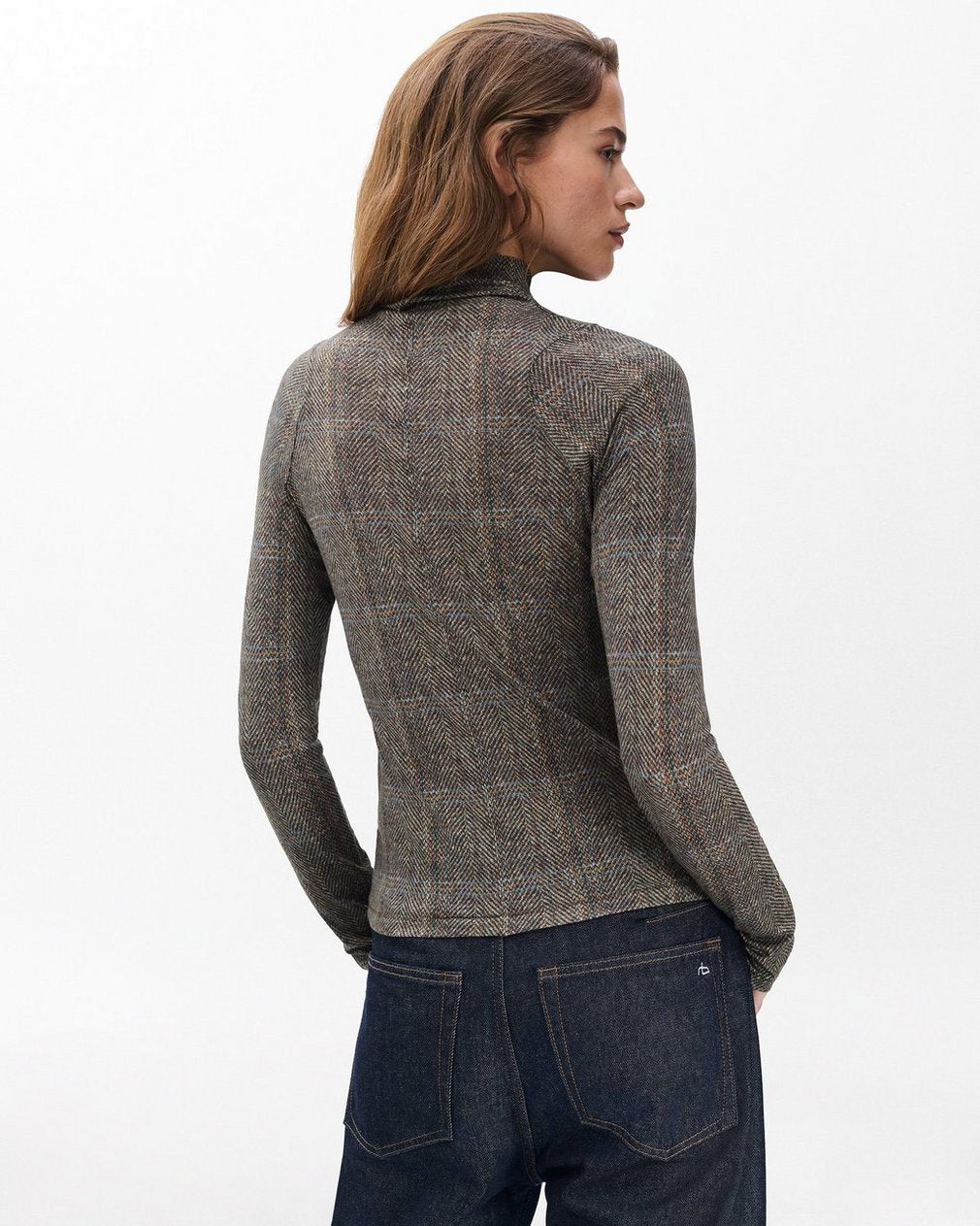 Shaw Plaid Turtleneck Tee - Brown Multi