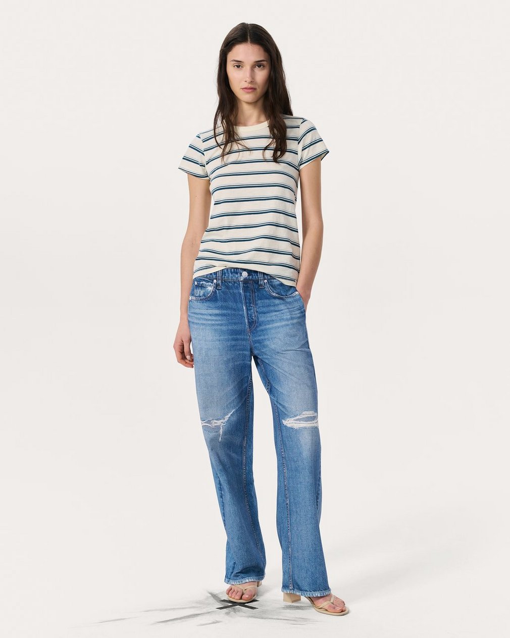 The Slub Striped Tee - Ivory/Blue Multi