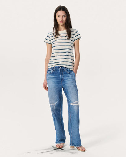 The Slub Striped Tee - Ivory/Blue Multi