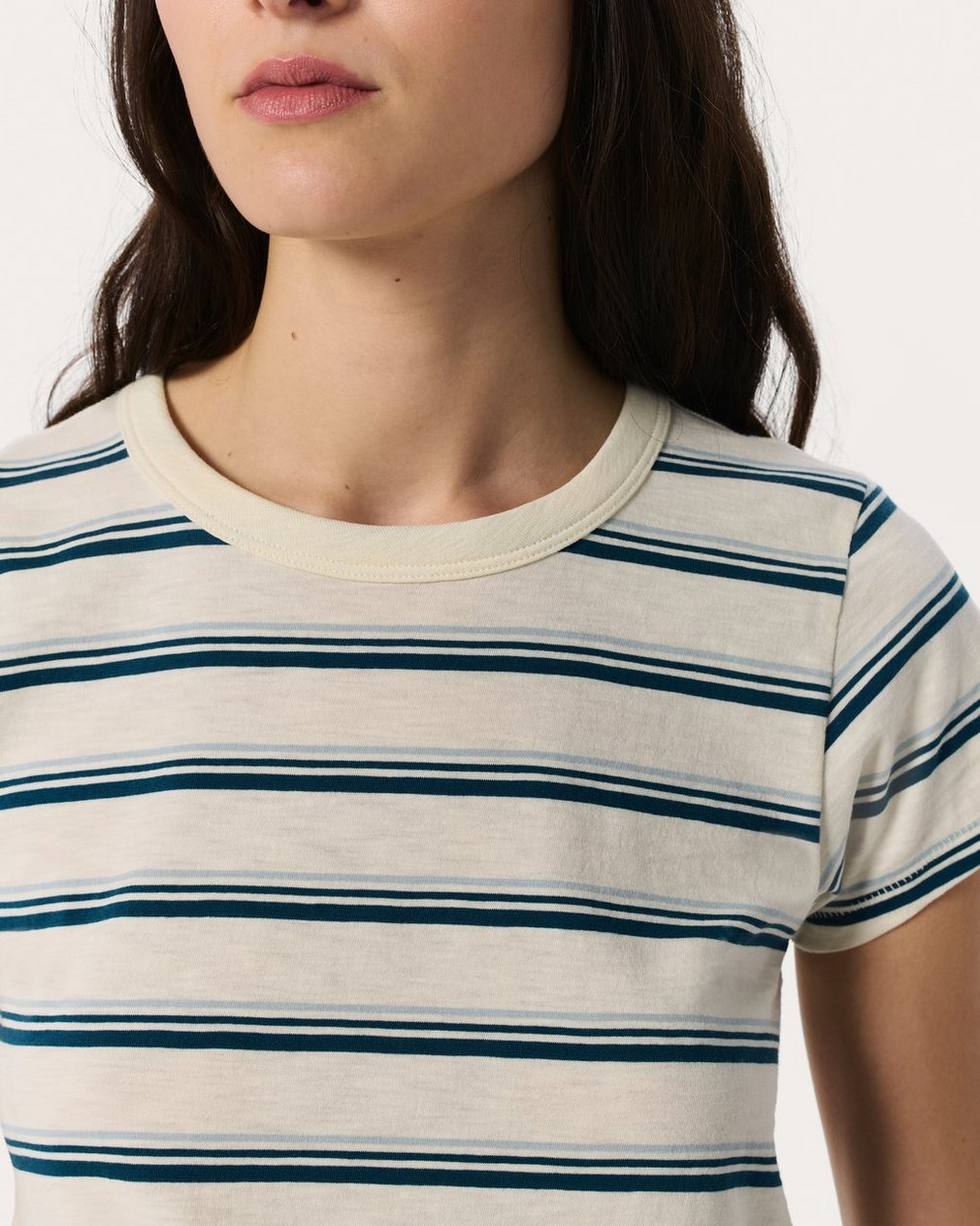 The Slub Striped Tee - Ivory/Blue Multi