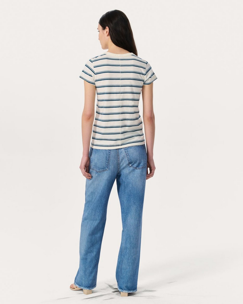 The Slub Striped Tee - Ivory/Blue Multi