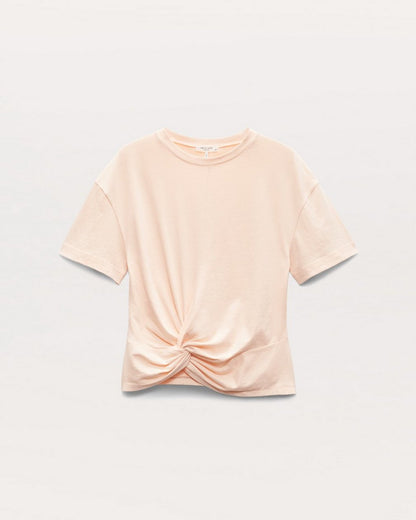 Mica Twist-Detail Draped Cotton T-Shirt - Peach