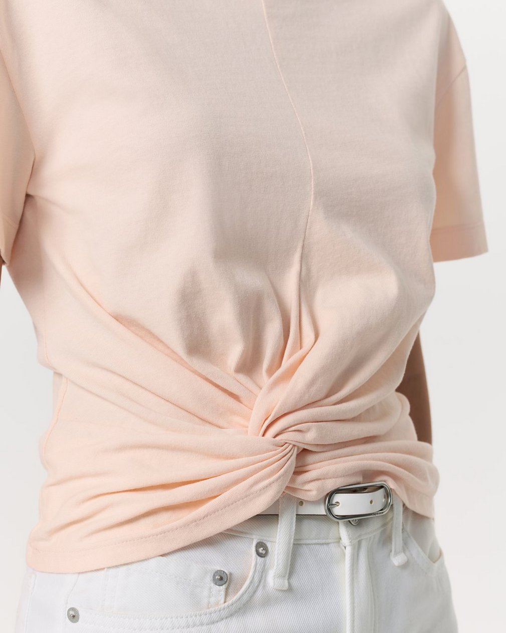 Mica Twist-Detail Draped Cotton T-Shirt - Peach