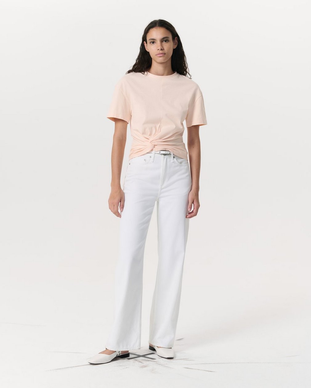 Mica Twist-Detail Draped Cotton T-Shirt - Peach