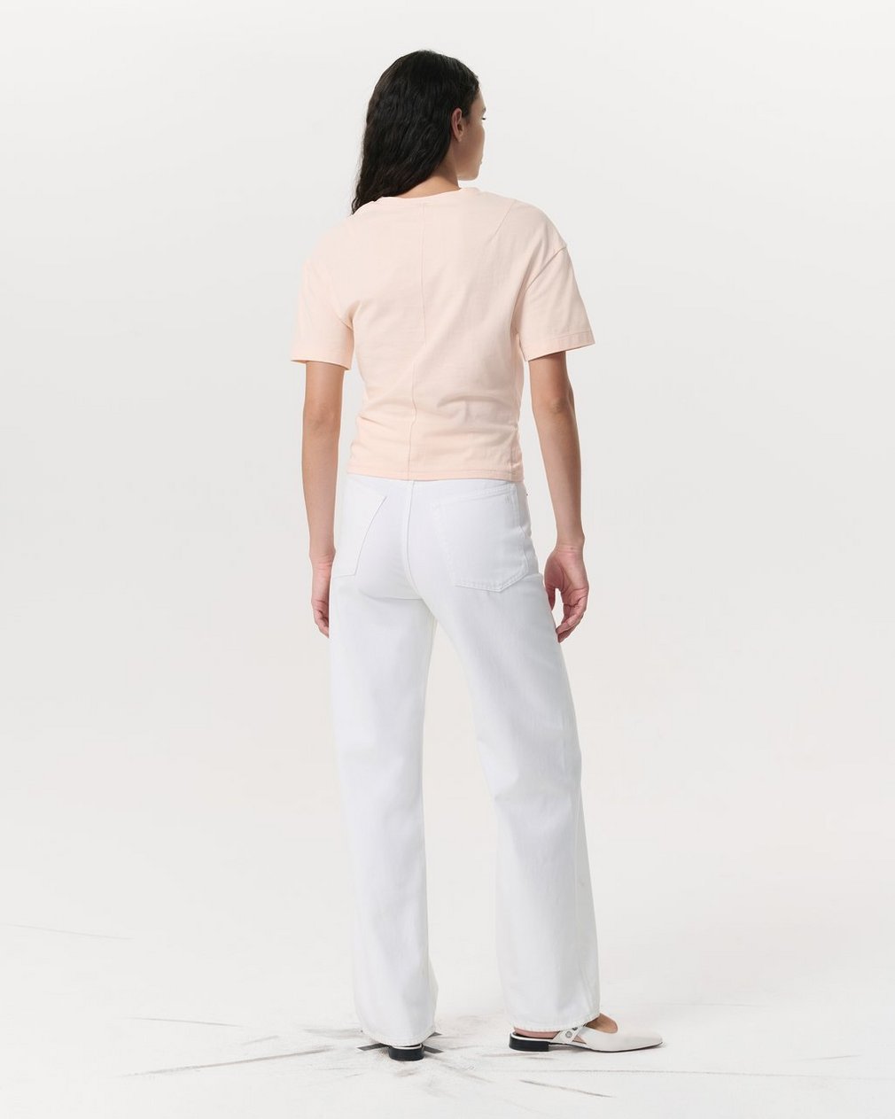 Mica Twist-Detail Draped Cotton T-Shirt - Peach