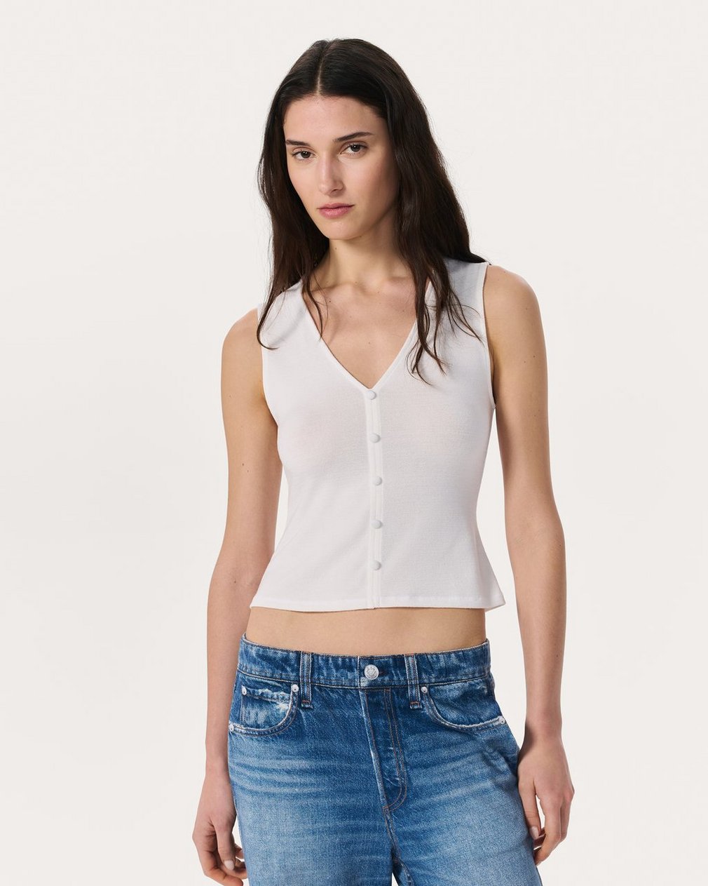 Knit Button Tank Top - Chalk