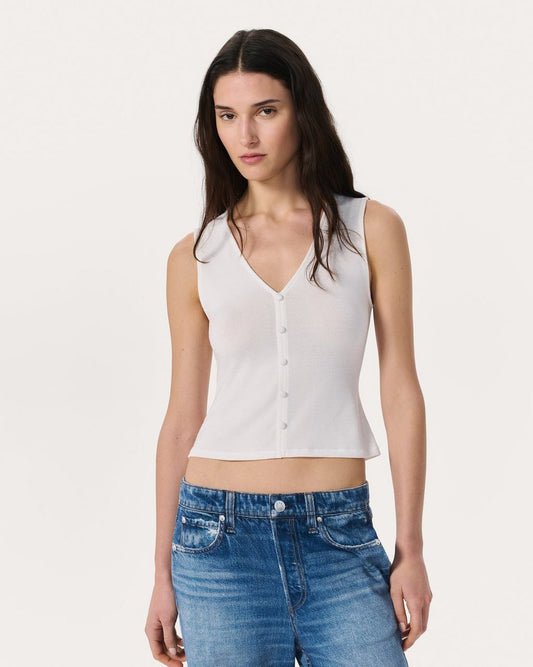 Knit Button Tank Top - Chalk