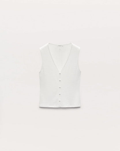 Knit Button Tank Top - Chalk