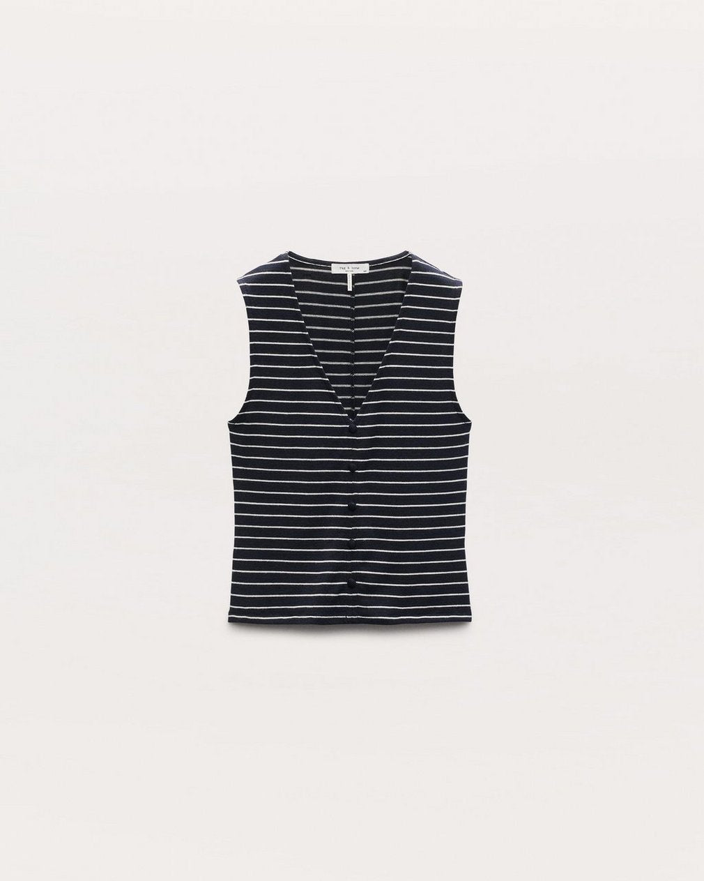 Knit Striped Button Tank Top - Navy Multi