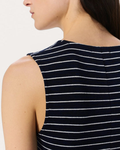 Knit Striped Button Tank Top - Navy Multi