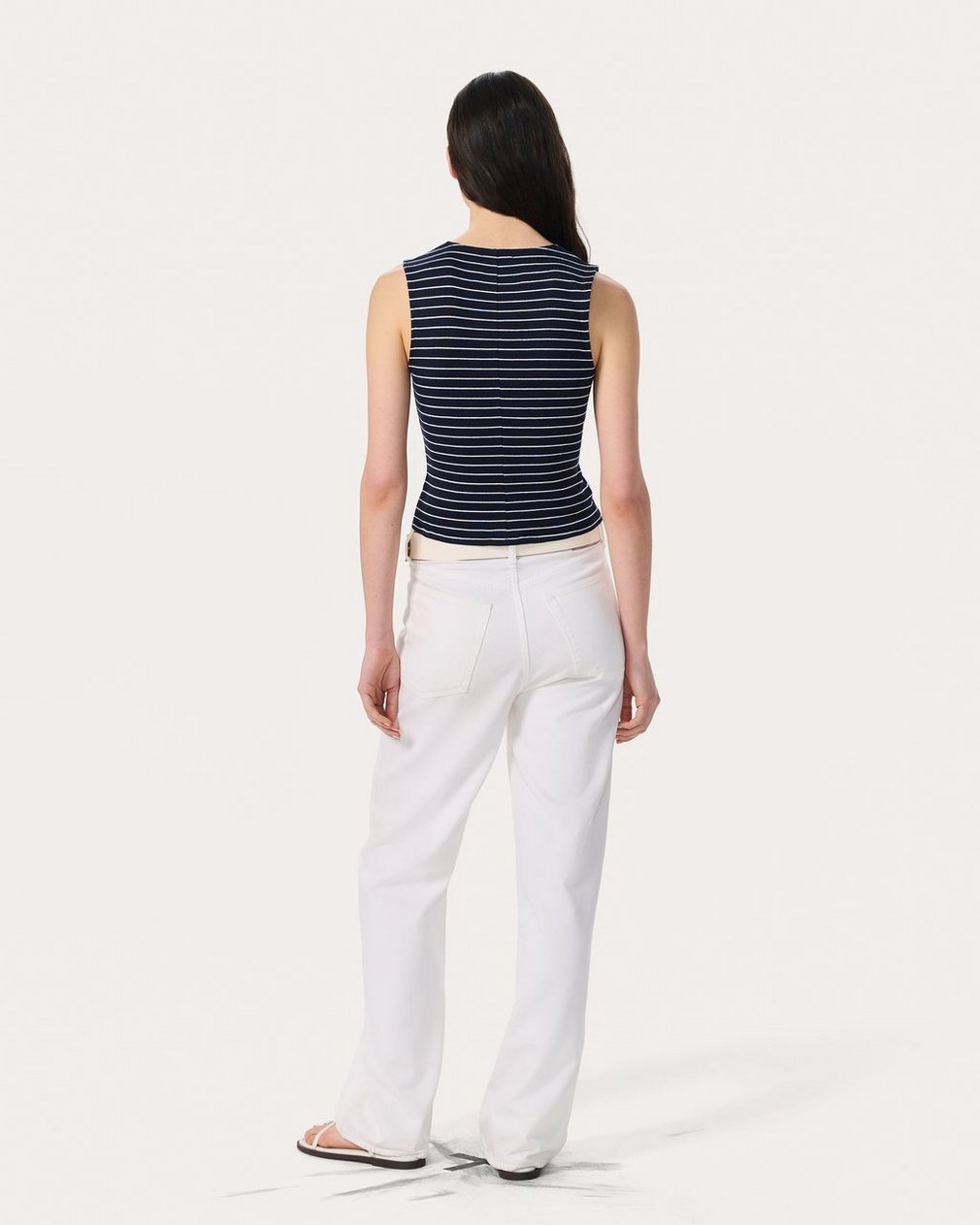 Knit Striped Button Tank Top - Navy Multi