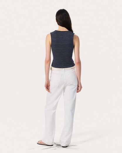 Knit Striped Button Tank Top - Navy Multi