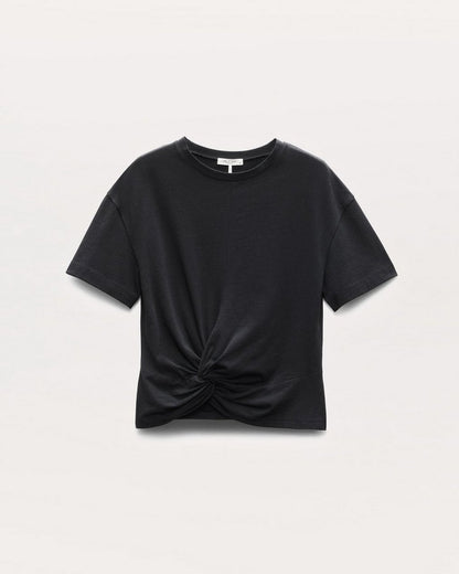 Mica Twist-Detail Draped Cotton T-Shirt - Black