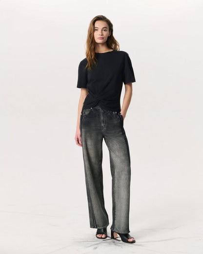 Mica Twist-Detail Draped Cotton T-Shirt - Black