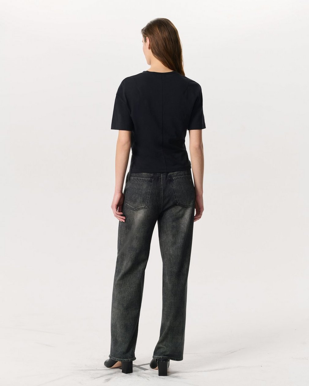Mica Twist-Detail Draped Cotton T-Shirt - Black