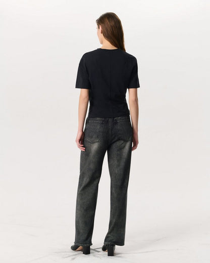 Mica Twist-Detail Draped Cotton T-Shirt - Black
