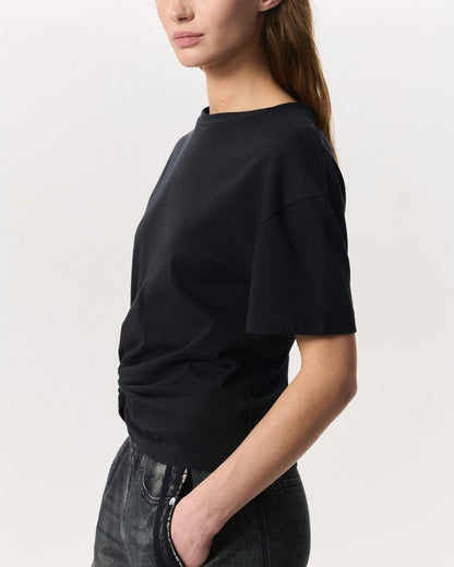 Mica Twist-Detail Draped Cotton T-Shirt - Black