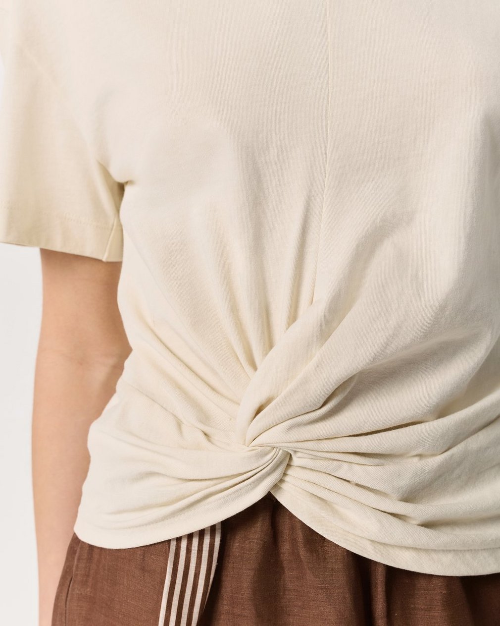 Mica Twist-Detail Draped Cotton T-Shirt - Ivory