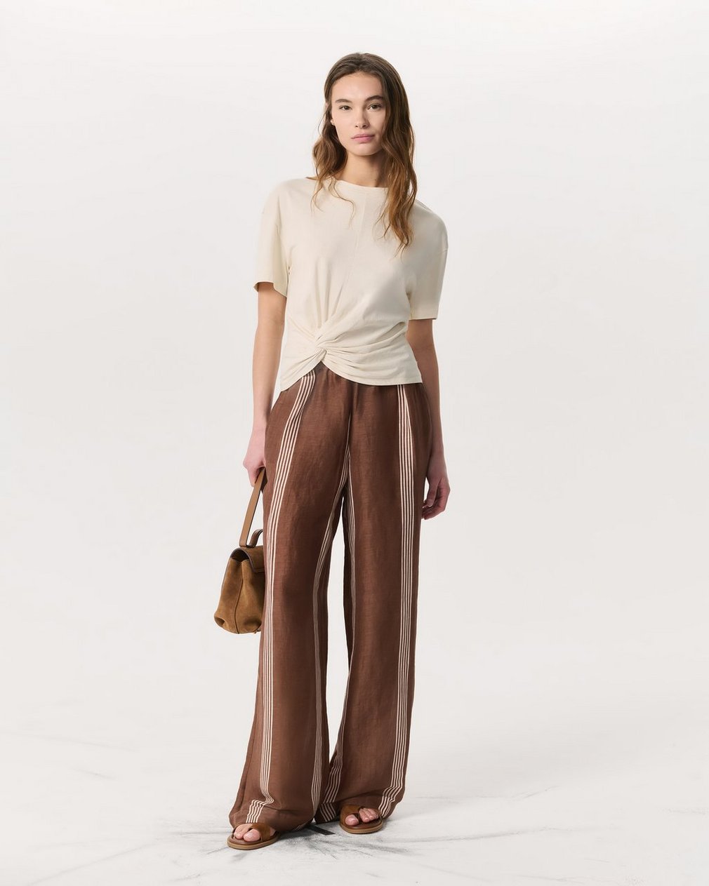 Mica Twist-Detail Draped Cotton T-Shirt - Ivory