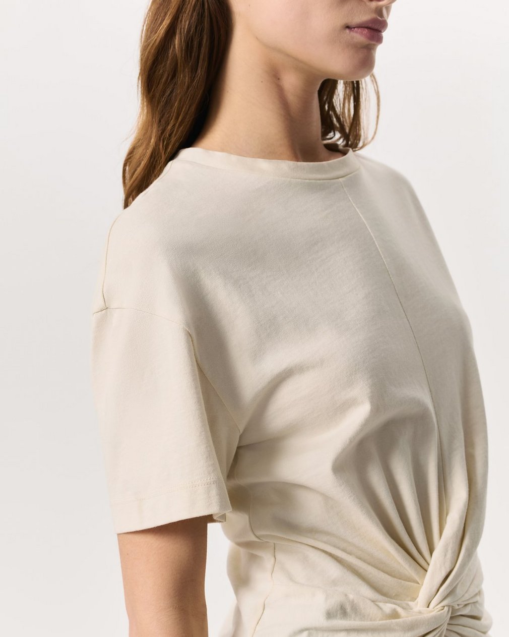 Mica Twist-Detail Draped Cotton T-Shirt - Ivory