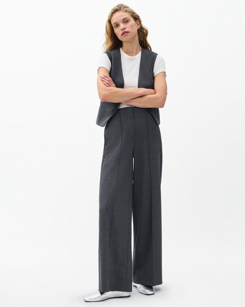 Irina Striped Tailored Pants - Grey Stripe