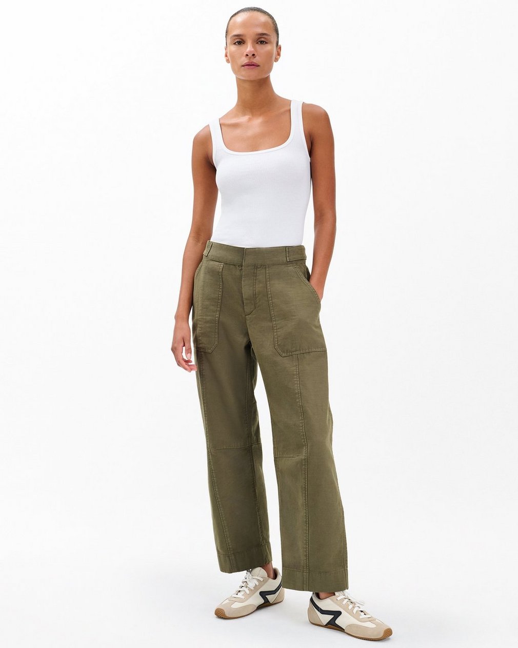 Anita Cropped Cotton Pants - Olive