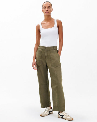 Anita Cropped Cotton Pants - Olive