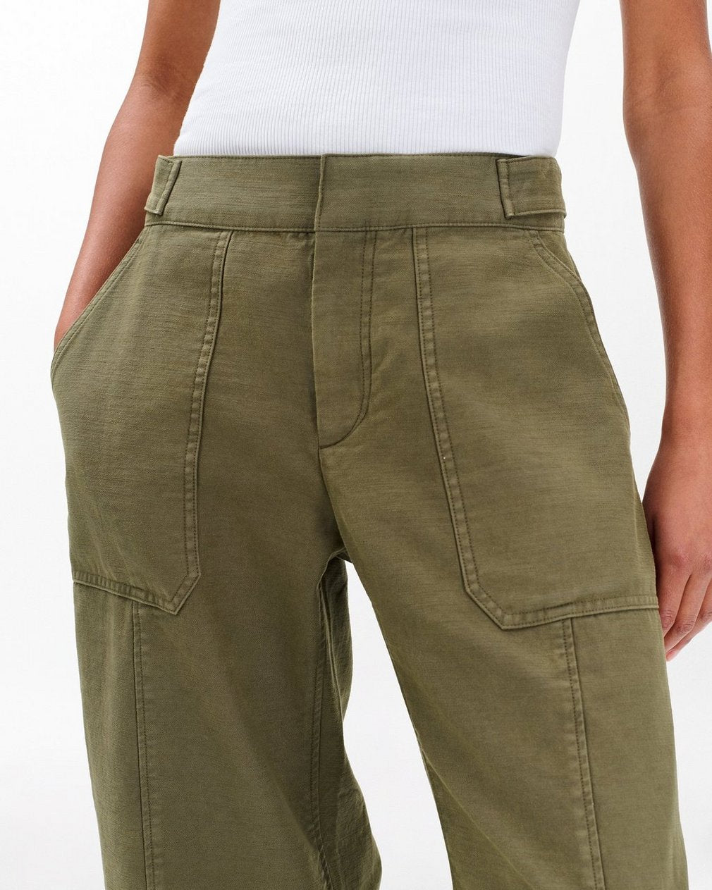 Anita Cropped Cotton Pants - Olive