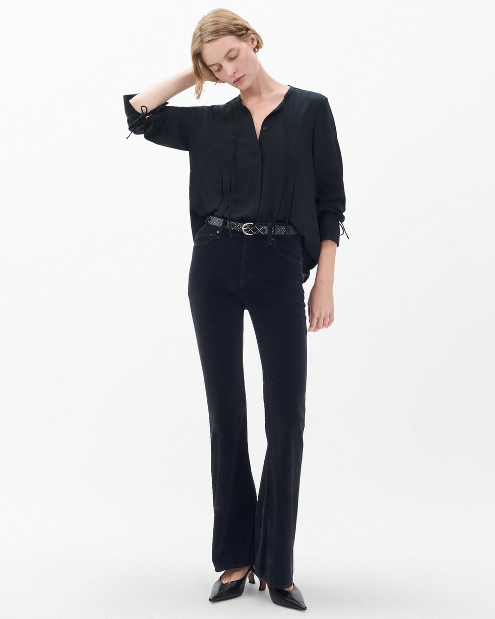 Dahlia Flare Velvet Pants - Black Velvet