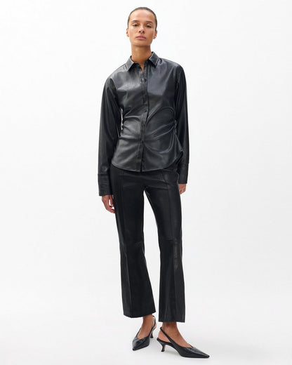 Irina Kick Flare Leather Pants - Black