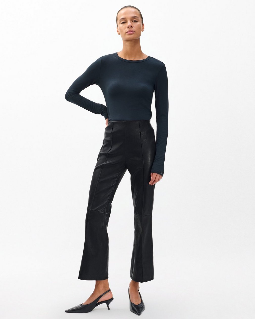 Irina Kick Flare Leather Pants - Black