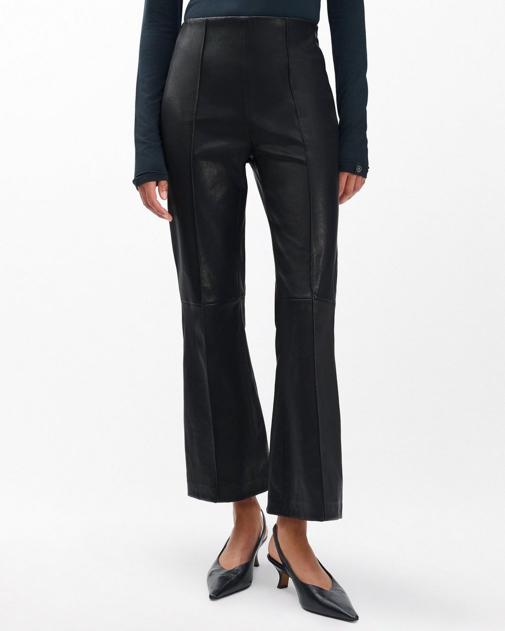 Irina Kick Flare Leather Pants - Black