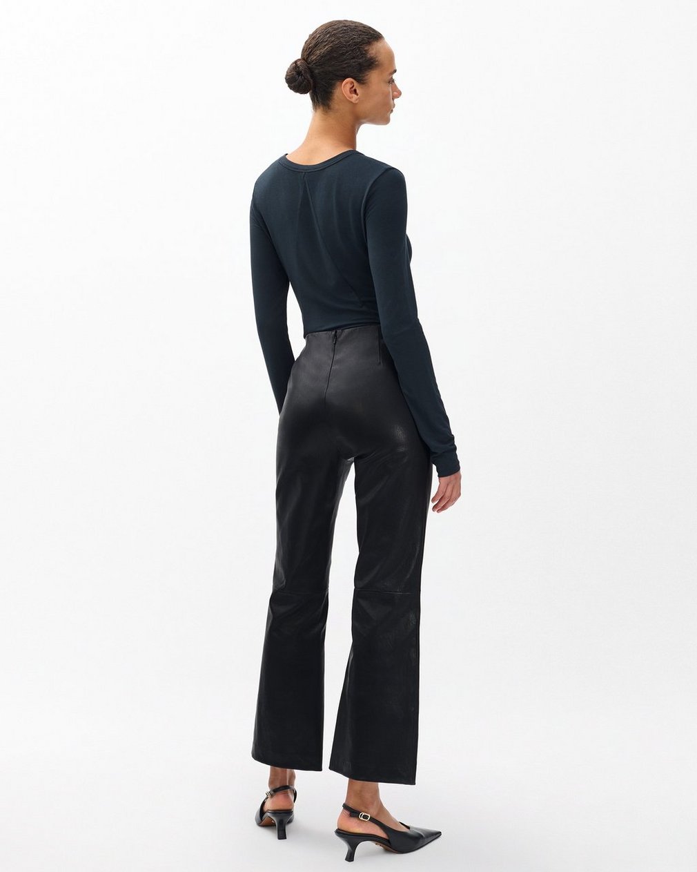 Irina Kick Flare Leather Pants - Black