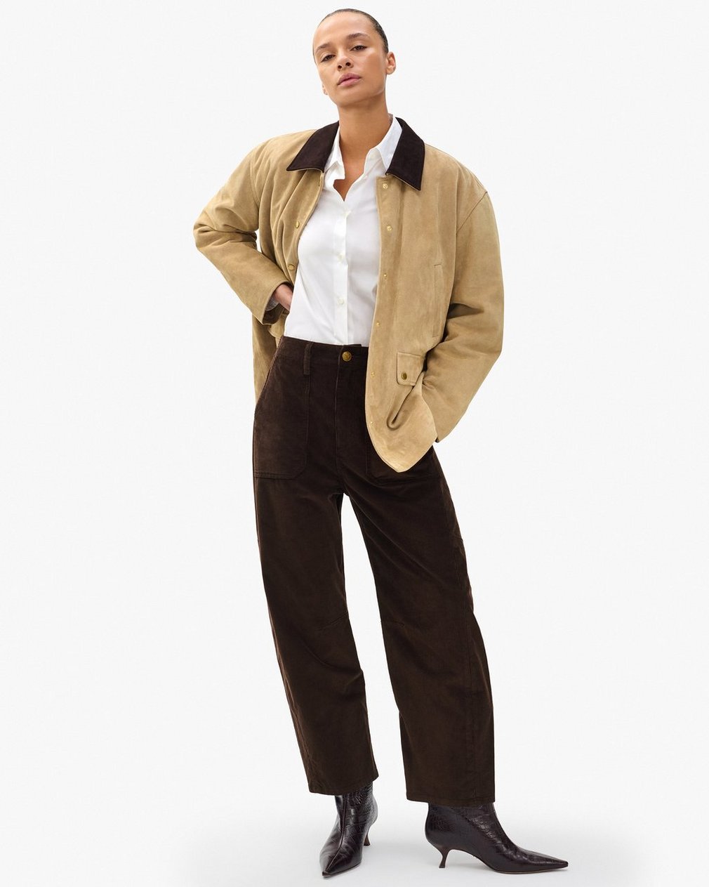 Charlie Ankle Barrel Corduroy Pants - Dark Brown
