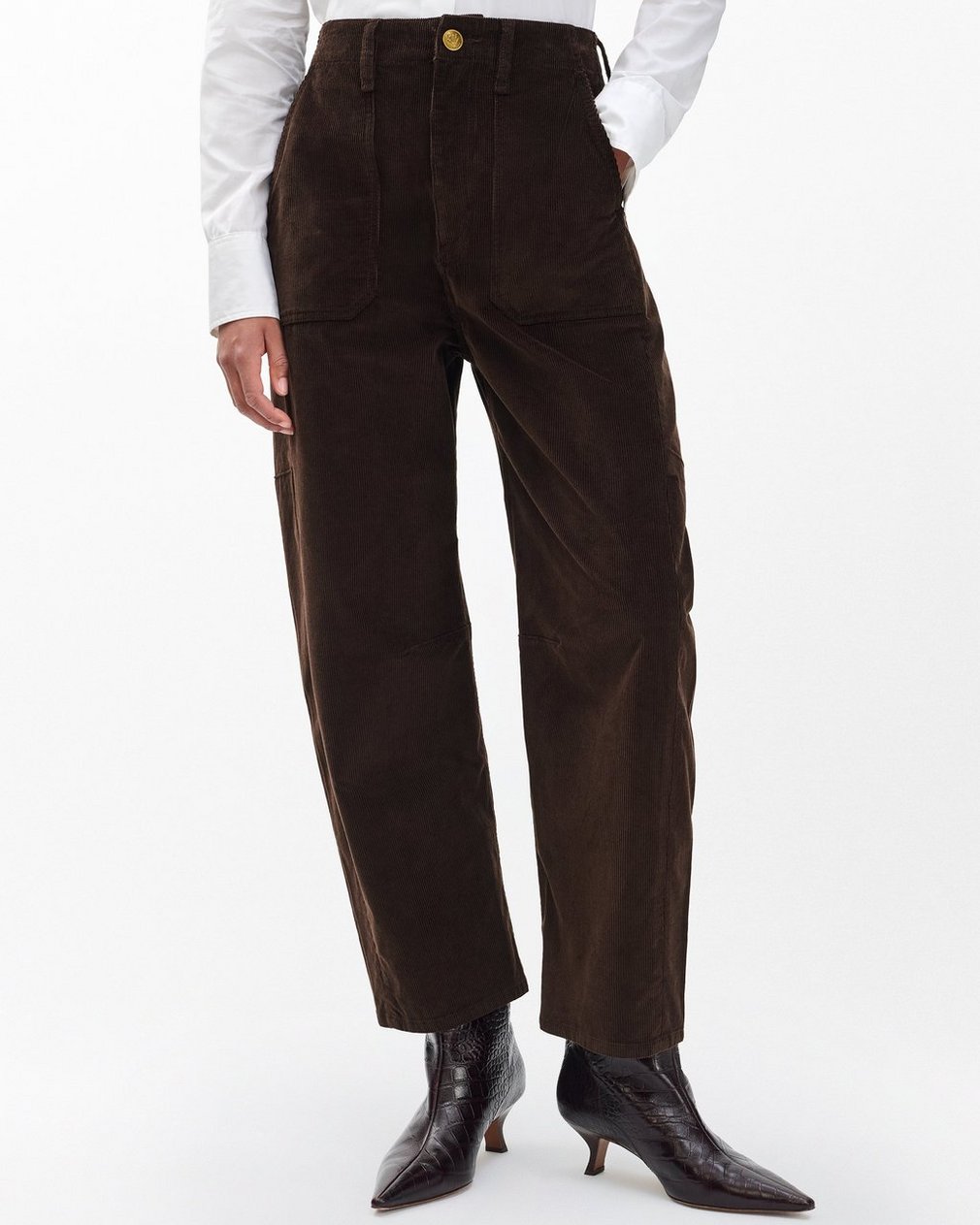 Charlie Ankle Barrel Corduroy Pants - Dark Brown