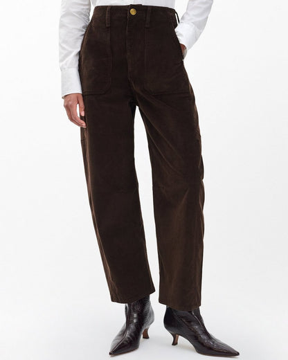 Charlie Ankle Barrel Corduroy Pants - Dark Brown