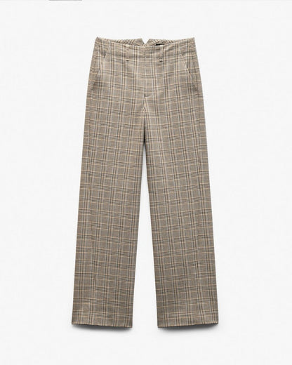 Shea Plaid Pants - Tan Multi