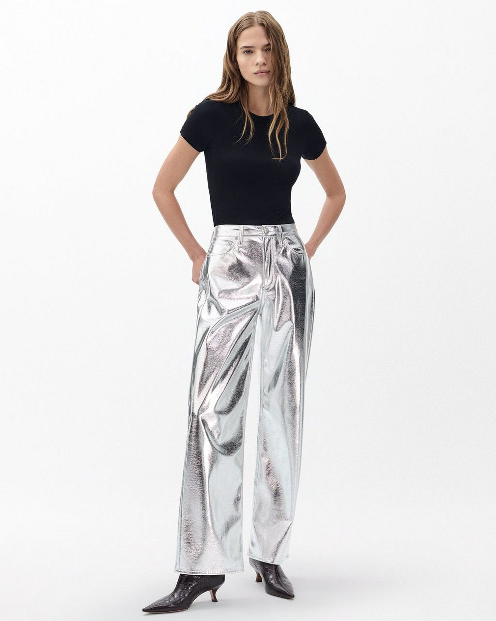 Logan Faux Leather Pants - Silver